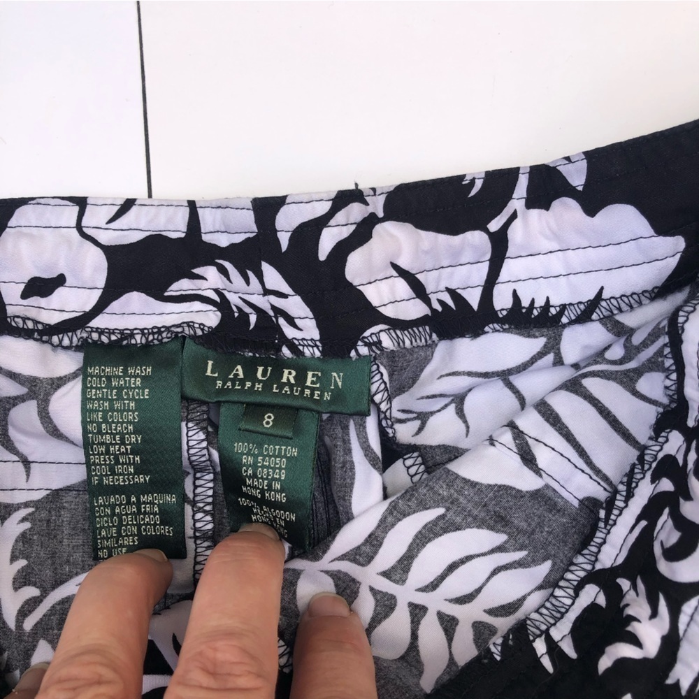 Ralph Lauren Vintage 90s Floral tropical Print Capri Pant white black - Picture 7 of 9